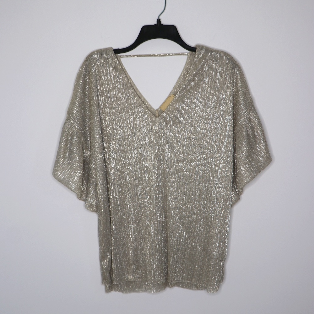 Anthropologie Tan Vanessa Virginia Metallic Top Size Small